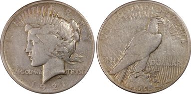 1921 $1 High Relief, Peace VF25