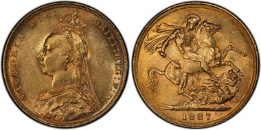 1887-M Sov S-3867B DISH M8 2nd Obv Angled J MS62