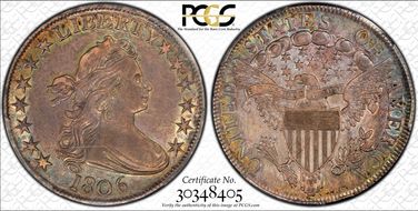 1806 50C Pointed 6, No Stem AU58