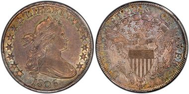 1806 50C Pointed 6, No Stem AU58