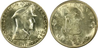 1947-S Peso KM-185, MacArthur MS65