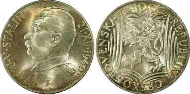 1949 100 Kor Stalin's 70th Birthday MS65