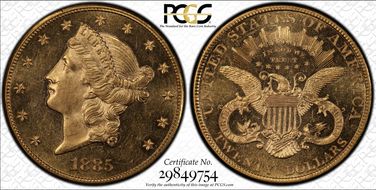 1885 $20 MS62PL