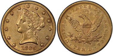 1869-S $10 AU53