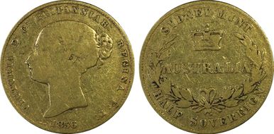 1856-SY 1/2 Sov Berry above L of HALF VG8