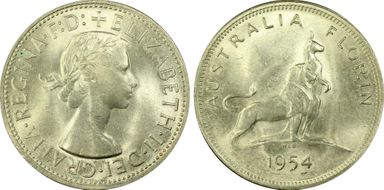 1954(m) Florin Royal Visit KM-55  Ag MS63