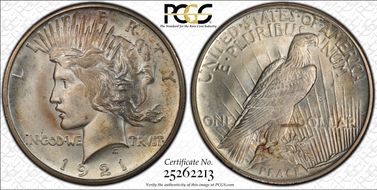 1921 $1 High Relief, Peace MS66