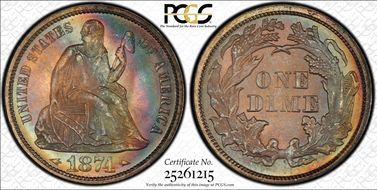 1874 10C Arrows MS67+