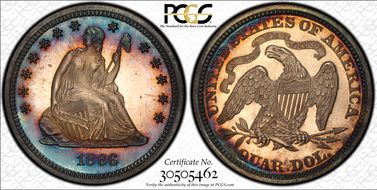 1866 25C Motto PR64CAM