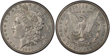 1880 $1 VAM 8 8/7 Ears AU53