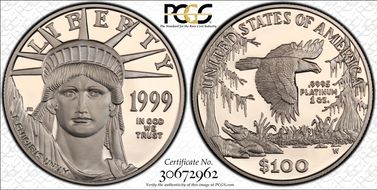 1999-W $100 Statue of Liberty PR70DCAM