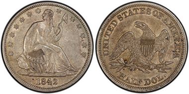 1842 50C Medium Date AU53
