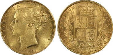 1871-S Sov S-3855 Shield WW Raised MS62