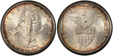 1909-S Peso KM-172  Ag MS63+ 
