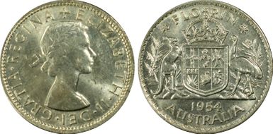 1954(m) Florin KM-54  Ag MS62