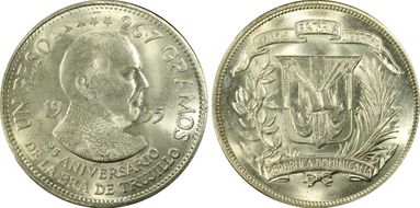 1955 Peso Trujillo Regime KM-23  Ag MS63