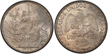 1910 Peso Caballito KM-453  Ag MS65+