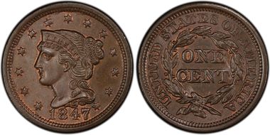 1847/47 1C N-2, Large/Small 47 MS65BN