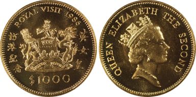 1986 $1000 Royal Visit KM-57  Au MS69