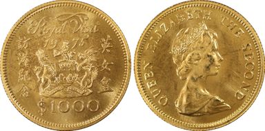 1975 $1000 Royal Visit KM-38  Au MS64