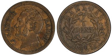 1863 1/4C J without Dot AU58BN