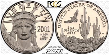 2001-W $100 Statue of Liberty PR70DCAM