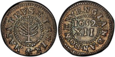 1652 Shilling Pine Tree, Small Planchet AU55