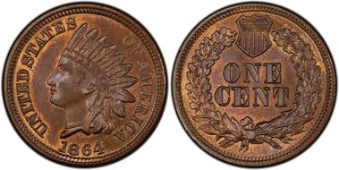 1864 1C Bronze MS66BN