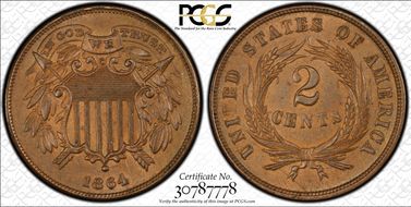 1864 2C Small Motto AU58BN