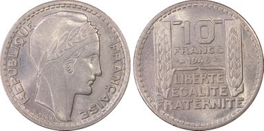 1945 10 Fr Gad-810a Rameaux courts MS64