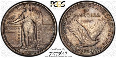 1917-S 25C Type 1 AU58