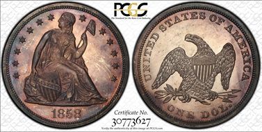 1858 $1 PR65+