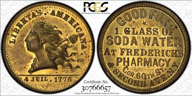 (1876) Token NY-NY 720B Brass Frederick's Pharmacy MS64