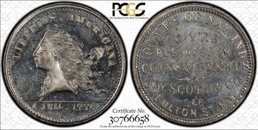 (1876) Token NY-NY 830 White Metal J.W. Scott & Co. MS64