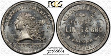 (1876) Token Pa-Ph 234 White Metal Lingg & Bro. MS65