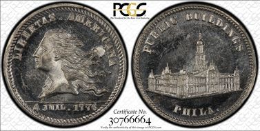 (1876) Token Pa-Ph 256 White Metal Lingg & Co. Mule w/Pa-Ph 231 Obv. MS64