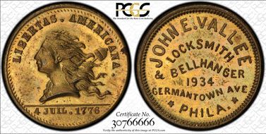 (1876) Token Pa-Ph 785A Brass John E. Vallee MS64