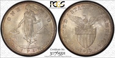 1910-S Peso KM-172  Ag MS65