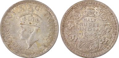 1942(B) 1/2 Rup SW-9.56 Sm Head MS62