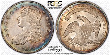 1834 50C Small Date, Small Letters AU53