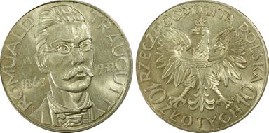 1933(w) 10 Zl Traugutt KM-24  Ag MS63