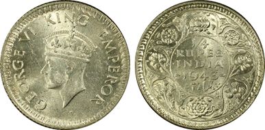 1943(C) 1/4 Rup SW-9.86 MS62