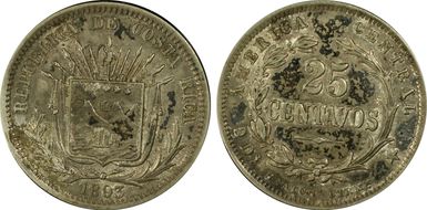 1893 25C Heaton Birmm. KM-130  Ag AU50