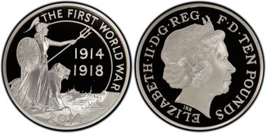 2014 £10 S-4890 WWI Outbreak Ag PR69DCAM