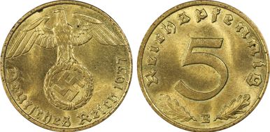 1937-E 5 Pfg J-363 MS65