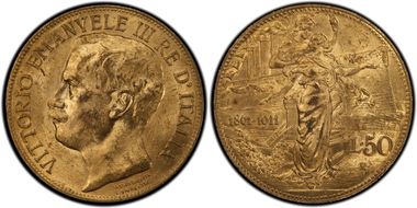 1911-R 50 L 50th Anniv. Kingdom KM-54  Au MS63