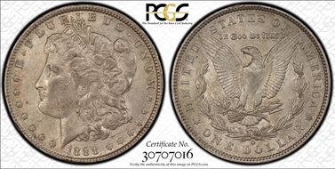 1888-O $1 VAM 4, Hot Lips AU55