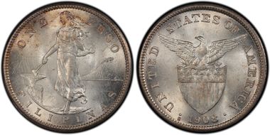 1908-S Peso KM-172  Ag MS62+