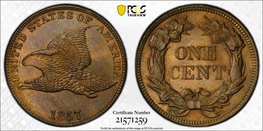 1857 1C Flying Eagle MS64