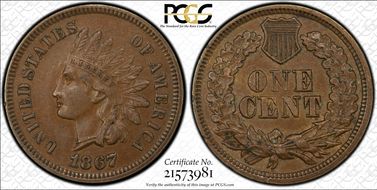 1867 1C AU58+ BN